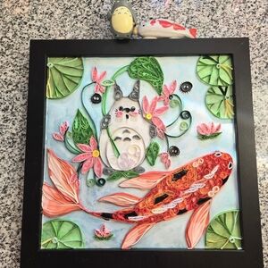 Totoro koi fish quilling framed 10"x10" art